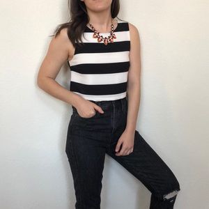 NWOT black and white striped crop top sz S